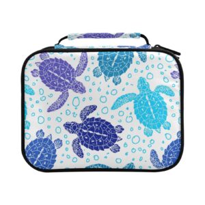 foliosa blue sea turtle pencil case multiple elastic slots holds 64 watercolor pens or 96 colored pencils waterproof large capacity 10×7.7×3.5 in