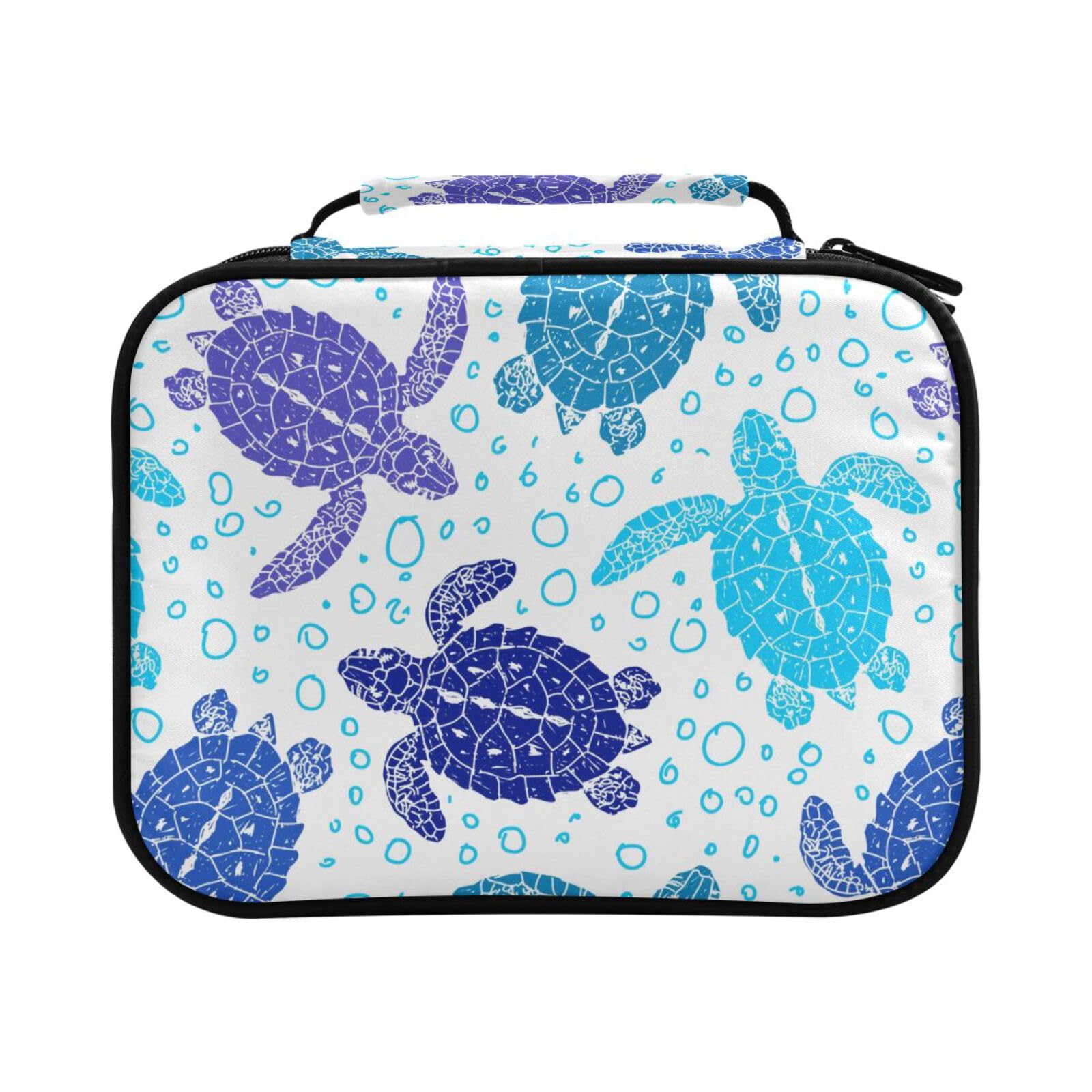 FOLIOSA Blue Sea Turtle Pencil Case Multiple Elastic Slots Holds 64 Watercolor Pens or 96 Colored Pencils Waterproof Large Capacity 10×7.7×3.5 in