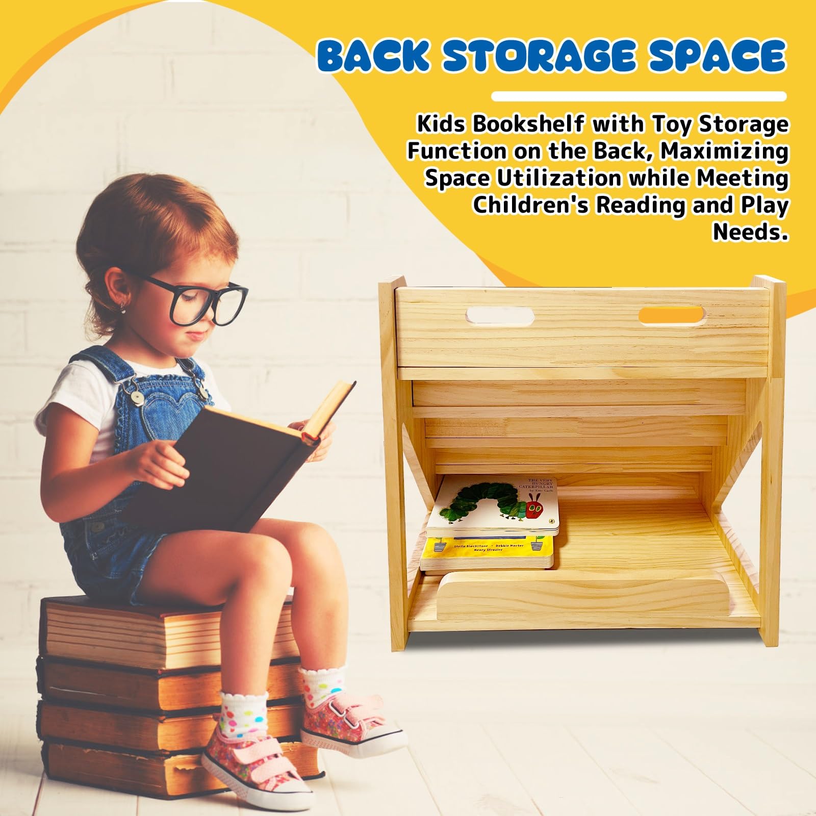 5-Tier Montessori Bookshelf - Front Facing Kids Bookshelf with Back Storage, Perfect for Toddler, Children's Room, and Reading Nook (Natural)