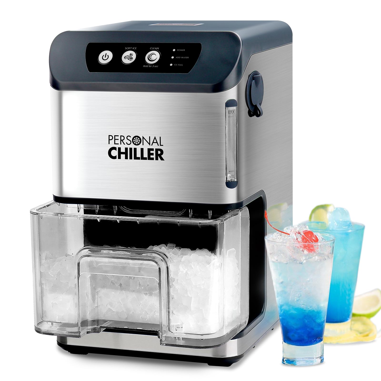 PERSONAL CHILLER Nugget Ice Maker Countertop, 55Lbs/24h Soft Chewable Ice Maker, Self-Cleaning Ice Machine for Home Bar, Business