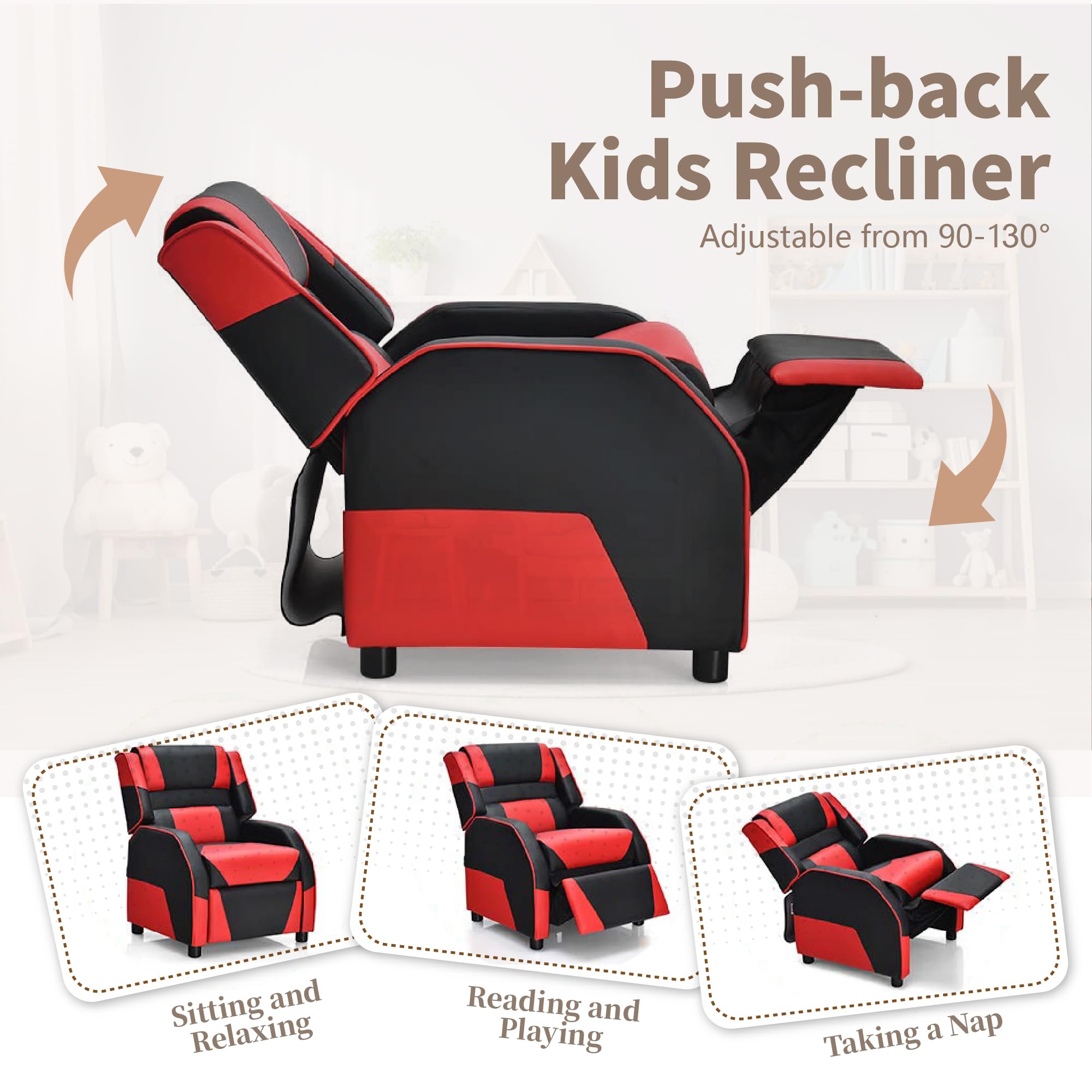 Racer Larger Kids Recliner Children Gaming Reclining Chair Leather Ergonomic Sofa Ages 3-12