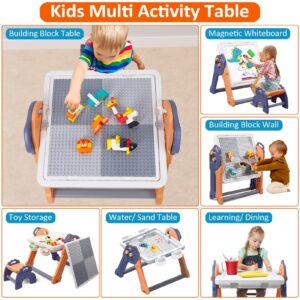 GarveeHome 8 in 1 Kids Table and Chair Set, Foldable Toddler Table and Chair Set for Kids Ages 3-10, Activity Table for Building Blocks, Drawing, Reading, Dining