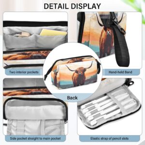 Emelivor Scotish Highland Cow Pencil Case Large Capacity Pencil Pouch Bag with Compartmens Pen Bag Case with Zipper Stationery Bag Pencil Organizer for College School Supplies Office Kids