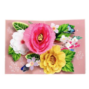 loveecho birthday card, elegant peony& camellia pop up card, 5x7-3d greeting care with note card & envelope for birthday, anniversary, thank you, thanksgiving, christmas, get well, thinking of you, congrats, or any occasionfor her, women, wife, mom, grand