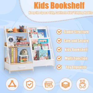 Kids Bookshelf and Toy Organizer, 3 Tier Bookshelf for Kids, Montessori Bookcase Book Shelf for Kids Rooms, Bedroom, Playroom, Nursery, Toy Storage Organizer with Bookshelf (Natural)