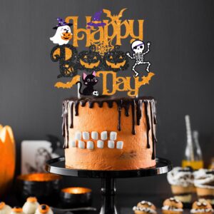 Halloween Happy Boo Day Cake Topper Black Orange Ghost Little Boo Birthday Party Decoration Halloween Theme Baby Shower Party Cake Topper for Bat Pumpkin Witch Theme Birthday Party Supplies