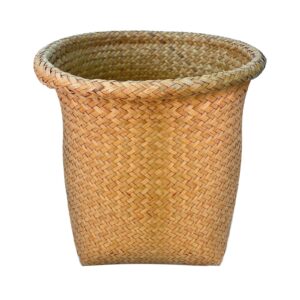 natural seagrass woven trash can – 23l (6 gal) wicker waste basket for bathroom, living room, office durable and compact design, small round wastebasket garbage bin for organizing and home decor