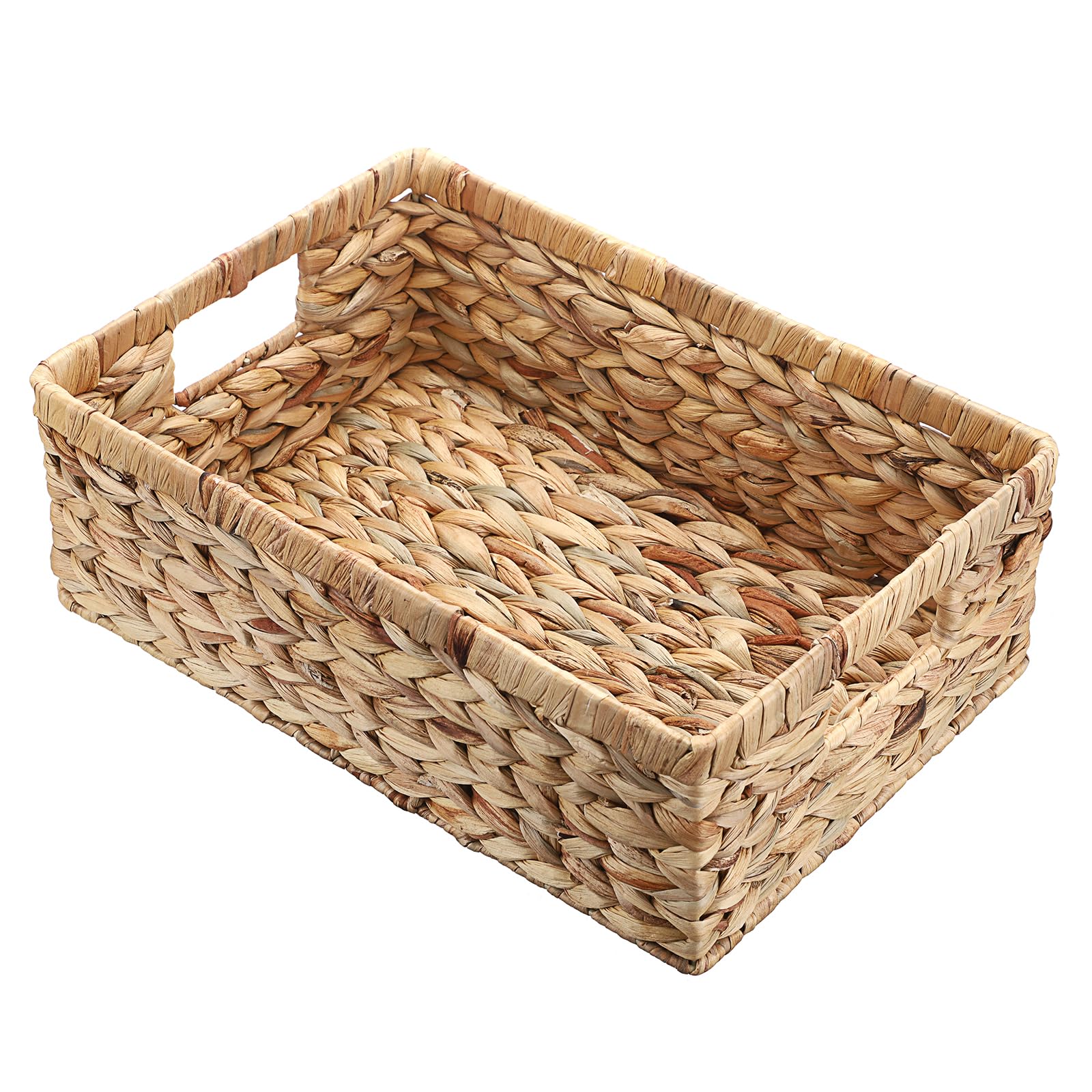 GUSHBIN Woven Open Storage Bins Large Wicker Shelf Basket with Built-in Handles Natural Water Hyacinth Storage Baskets for Toiletries Books Fruits Organizing,15 x 10.2 x 5 inches