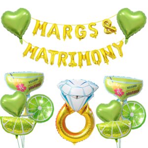 26pcs margs and matrimony bachelorette balloons - lime balloons and diamond ring balloons for margarita party decorations, margarita bachelorette party decor for mexican fiesta bridal shower