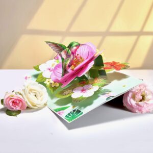 LoveEcho Birthday Card, Hover Hummingbird Pop Up Card, 5x7-3D Greeting Card with Note Card & Envelope for Birthday, Anniversary, Thank You, Thanksgiving, Christmas, Get Well, Thinking of You, Congrats, or Any Occasion, For Her, Women, Wife, Mom, Grandma,