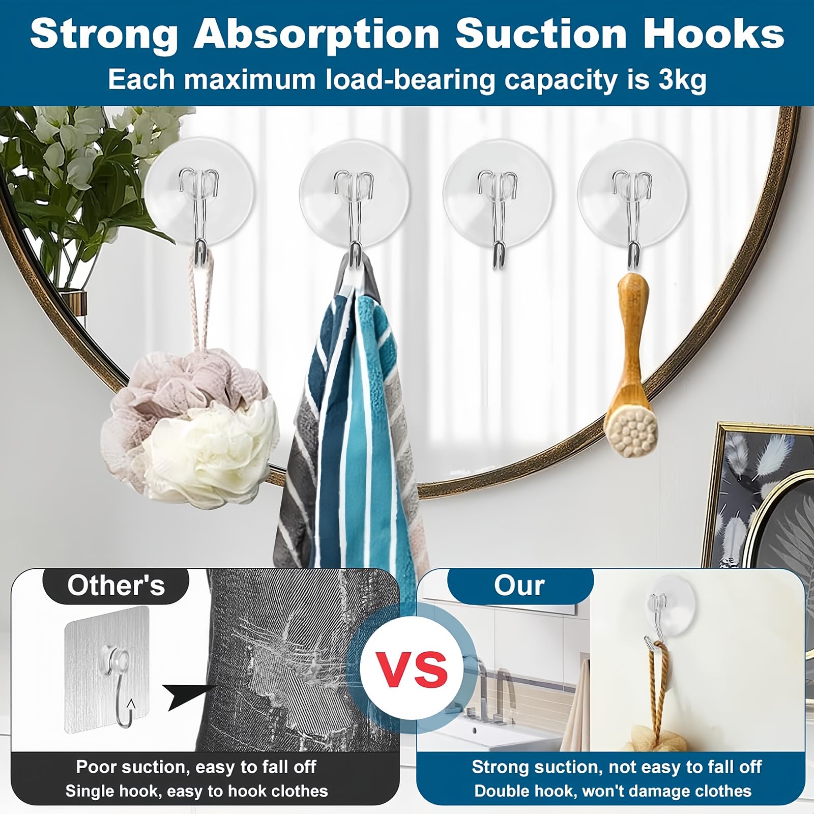 42 Pcs Suction Cups with Hooks - 1.78 inch Clear Plastic Sucker Hooks for Glass Window Wall, Utility Hooks Hangers for Christmas Festivals Parties Theme Carnival Decoration Door Bathroom Kitchen