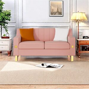 VLUOO 58” Velvet Pink Sofa Couch with Gold Accents, 2-Seat Modern Velvet Loveseat Sofa with Plush Cushions, Perfect for Living Room and Office