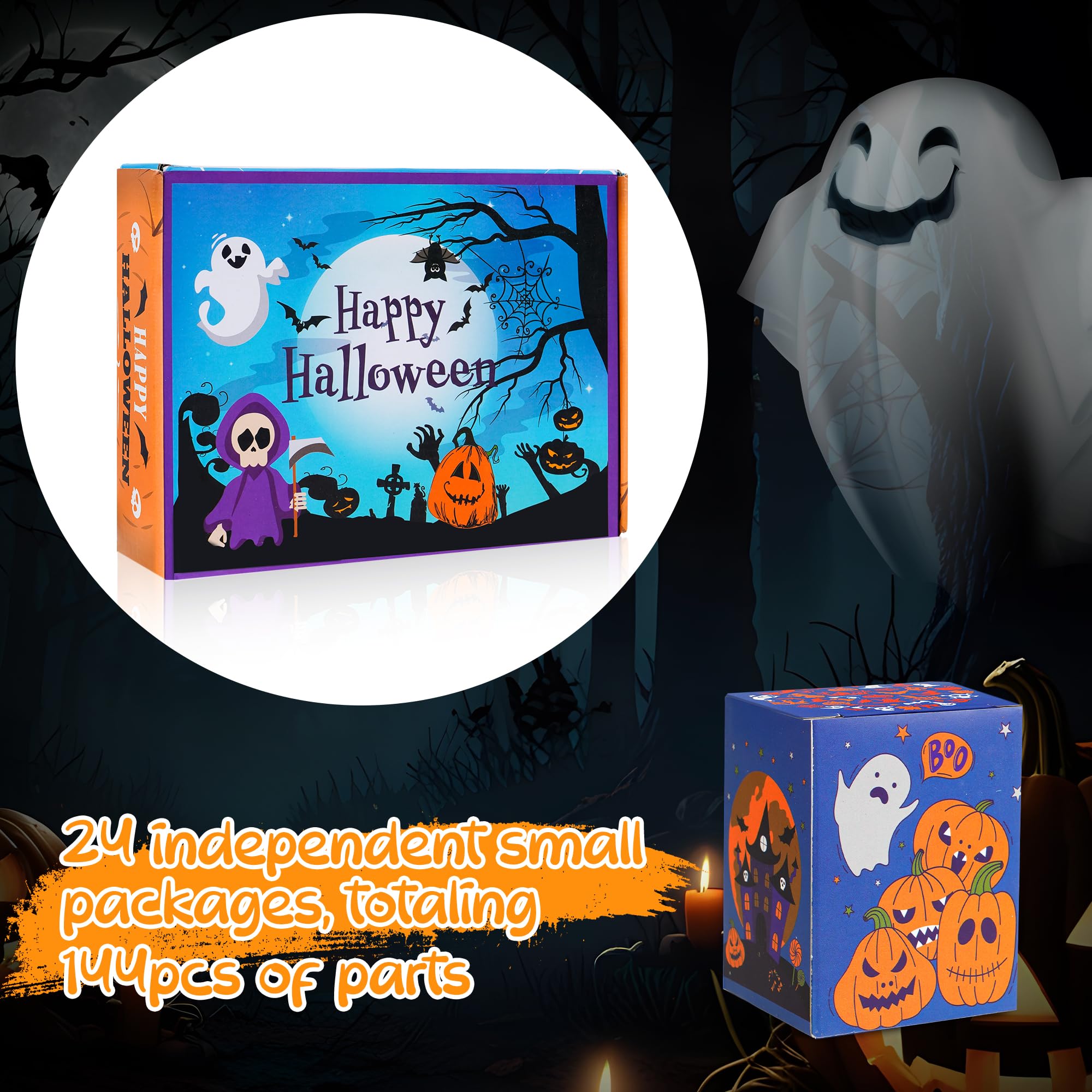 Autpvcol Halloween Party Favors, 24Pack 144Pcs Jigsaw Puzzles Halloween Toys For Trick Or Treat, Halloween Goodie Bag Fillers, Halloween Puzzle Halloween Gifts For Kids,School Classroom Reward