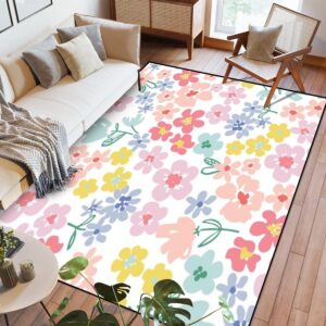 area rug pattern floral flower seamless print baby daisy repeat pink trendy washable 6x9 feet large rugs for bedroom kitchen living room non slip outdoor carpets soft mats for home playroom decor