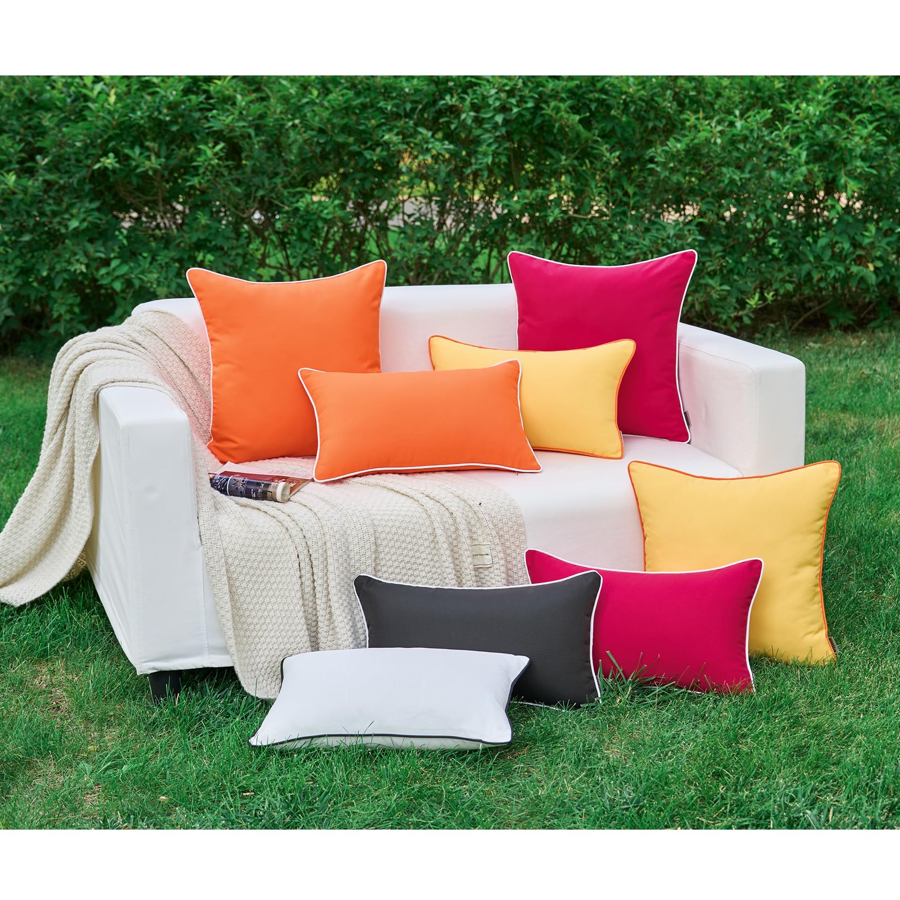 LIGICKY Pack of 2 Yellow Outdoor Waterproof Throw Pillow Covers Decorative Orange Edge Rectangle Pillows Cushion Case Outside Pillowcase for Patio Couch Tent Sunbrella (12x20 inch)