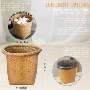 Natural Seagrass Woven Trash Can – 23L (6 Gal) Wicker Waste Basket for Bathroom, Living Room, Office Durable and Compact Design, Small Round Wastebasket Garbage Bin for Organizing and Home Decor