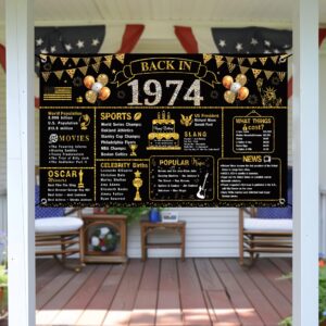 VERAT 50th Birthday Decorations for Men Women, Back in 1974 Birthday Banner, Black Gold 50 Year Old Birthday Party Poster Supplies 1974 Backdrop Photography Background