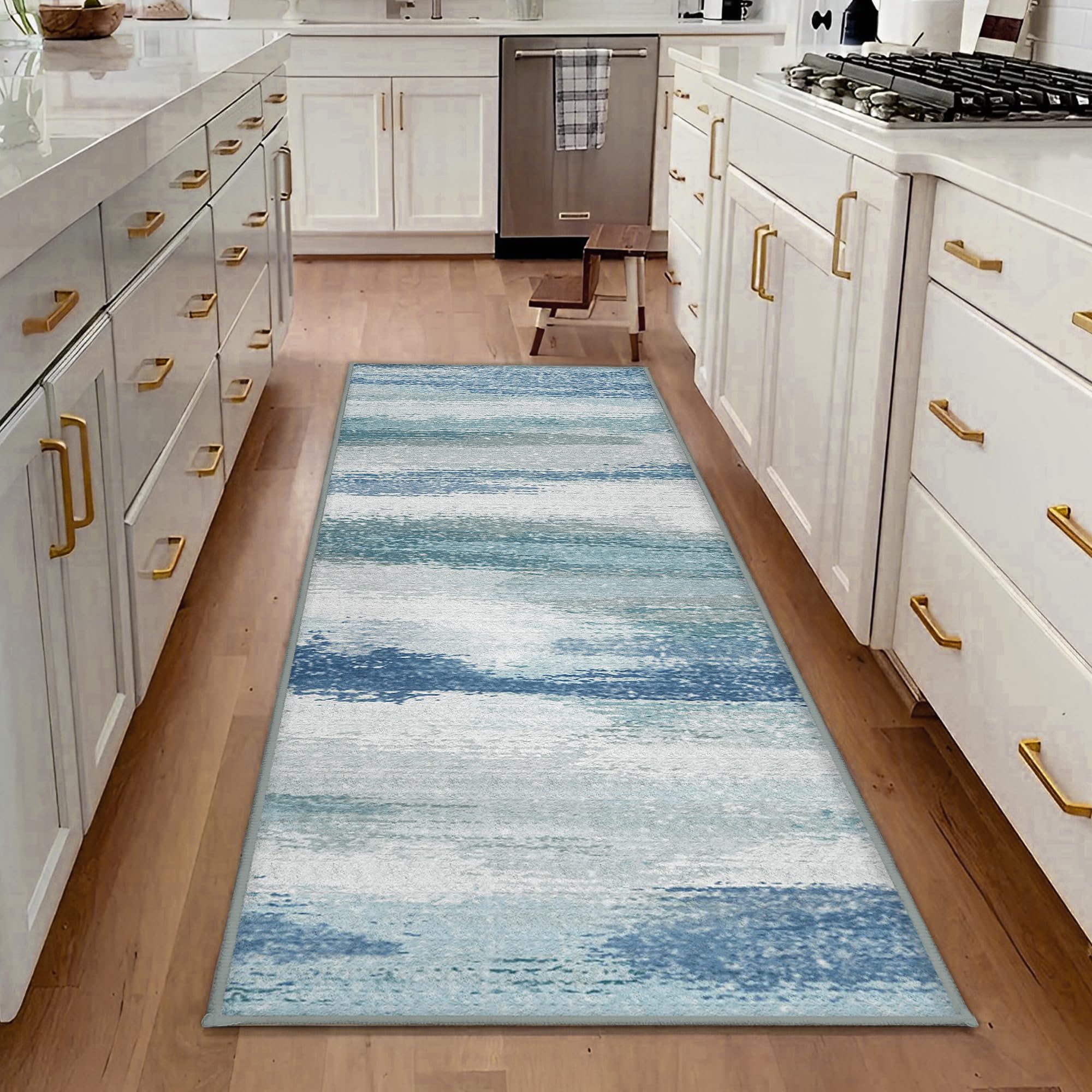 Nafell 2x6 Bedroom Runner Rug-Blue Modern Abstract Washable Kitchen Rug, Non-Slip Runner Rug with Rubber Backing for Hallway, Laundry Room, Entryway,Home Decor