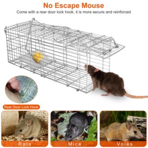 KOCASO Humane Live Rat Trap Foldable Live Animal Trap Humane Foldable Rat Trap Cage W/Detachable L Shaped Rod Squirrel Trap Galvanized Iron Mice Mouse Cage/Small Groundhog Control Bait Catch