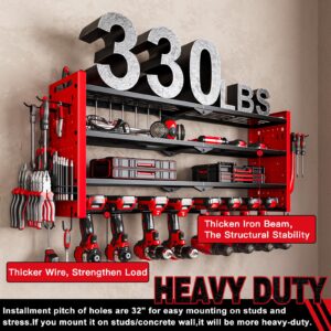 NattyDot Power Tool Organizer Wall Mount,Cordless Drill Organizer,4 Layers Large Capacity Tool Rack with 8 Drill Holders (RED)