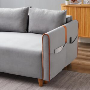 FocusOnHome Sleeper Sofa Bed - Pull Out Couch Bed with Storage, Convertible Chaise Lounge Pull Out Bed for Living Room, Bedroom, Small Space, Gray Velvet Couch