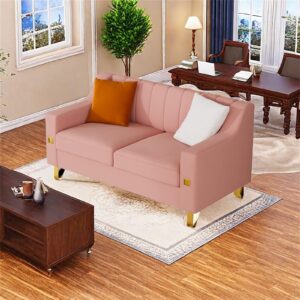 VLUOO 58” Velvet Pink Sofa Couch with Gold Accents, 2-Seat Modern Velvet Loveseat Sofa with Plush Cushions, Perfect for Living Room and Office