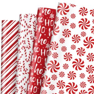 jarthenaamcs 12 sheets christmas wrapping paper -not roll- red white gift wrap paper candy cane stripe folded flat craft paper for xmas winter party packaging, 27.6 x 19.7 inch