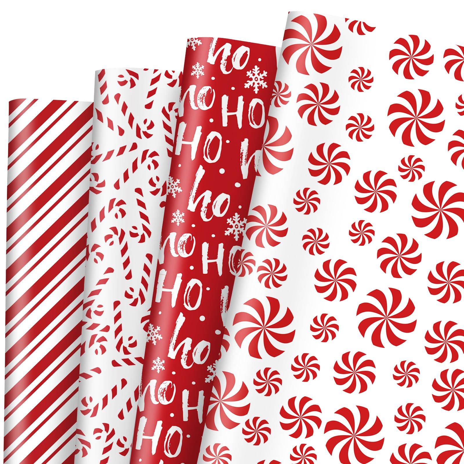 JarThenaAMCS 12 Sheets Christmas Wrapping Paper -Not Roll- Red White Gift Wrap Paper Candy Cane Stripe Folded Flat Craft Paper for Xmas Winter Party Packaging, 27.6 x 19.7 Inch