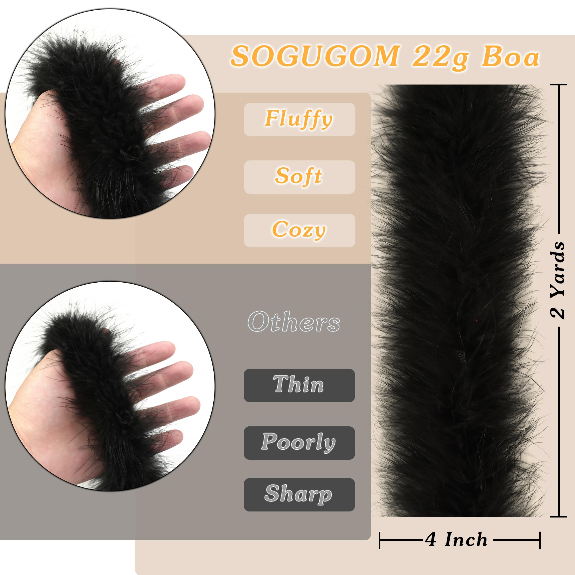 SOGUGOM White Marabou Feather Boa - 22g 2 Yards Boas for Party Bulk, Wedding, Halloween, Home Holiday Decoration(White)