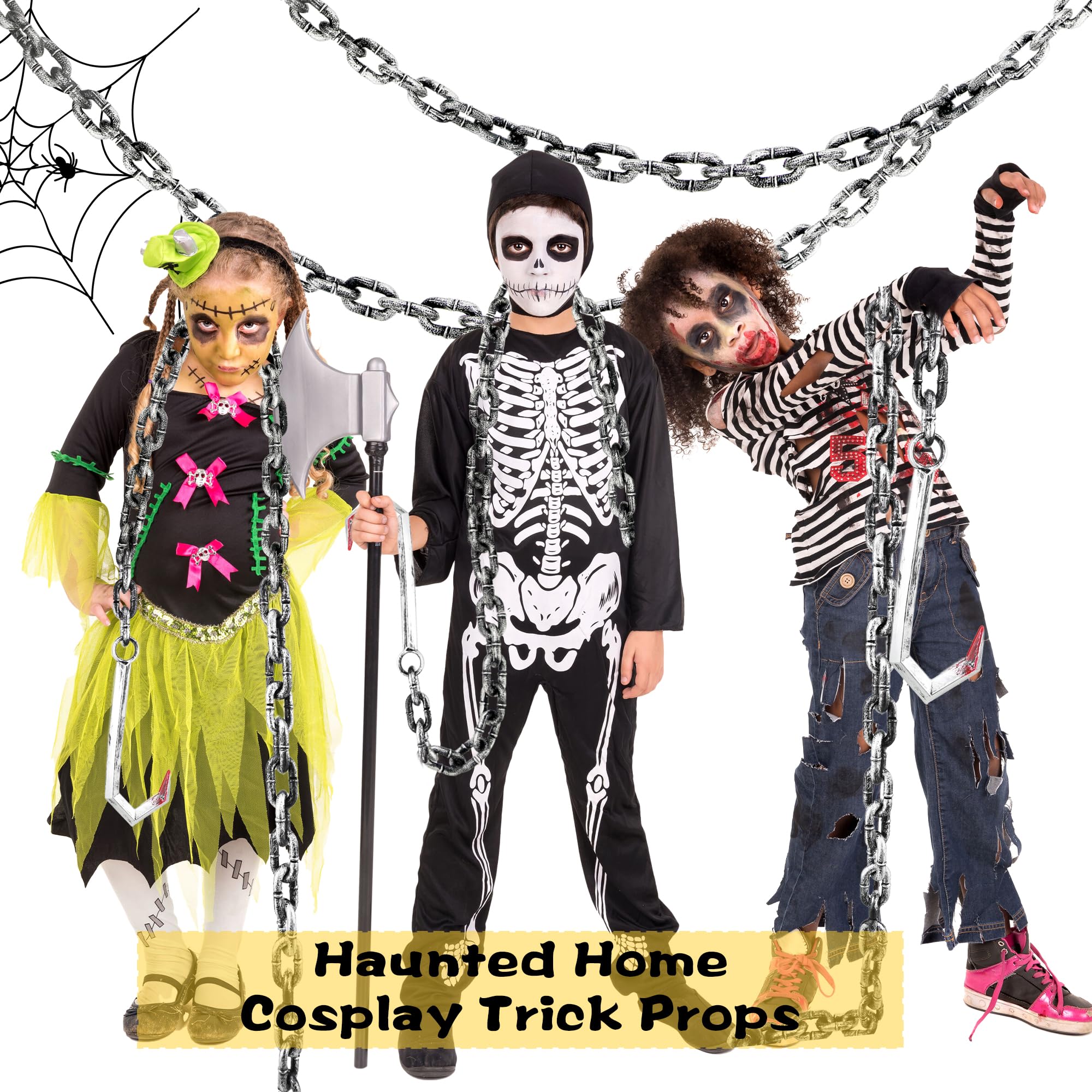 2 Pack Halloween Plastic Chain Props Halloween Fake Chain with Hook Halloween Chains Prop for Halloween Costume Party Prisoner Haunted Home Decoration