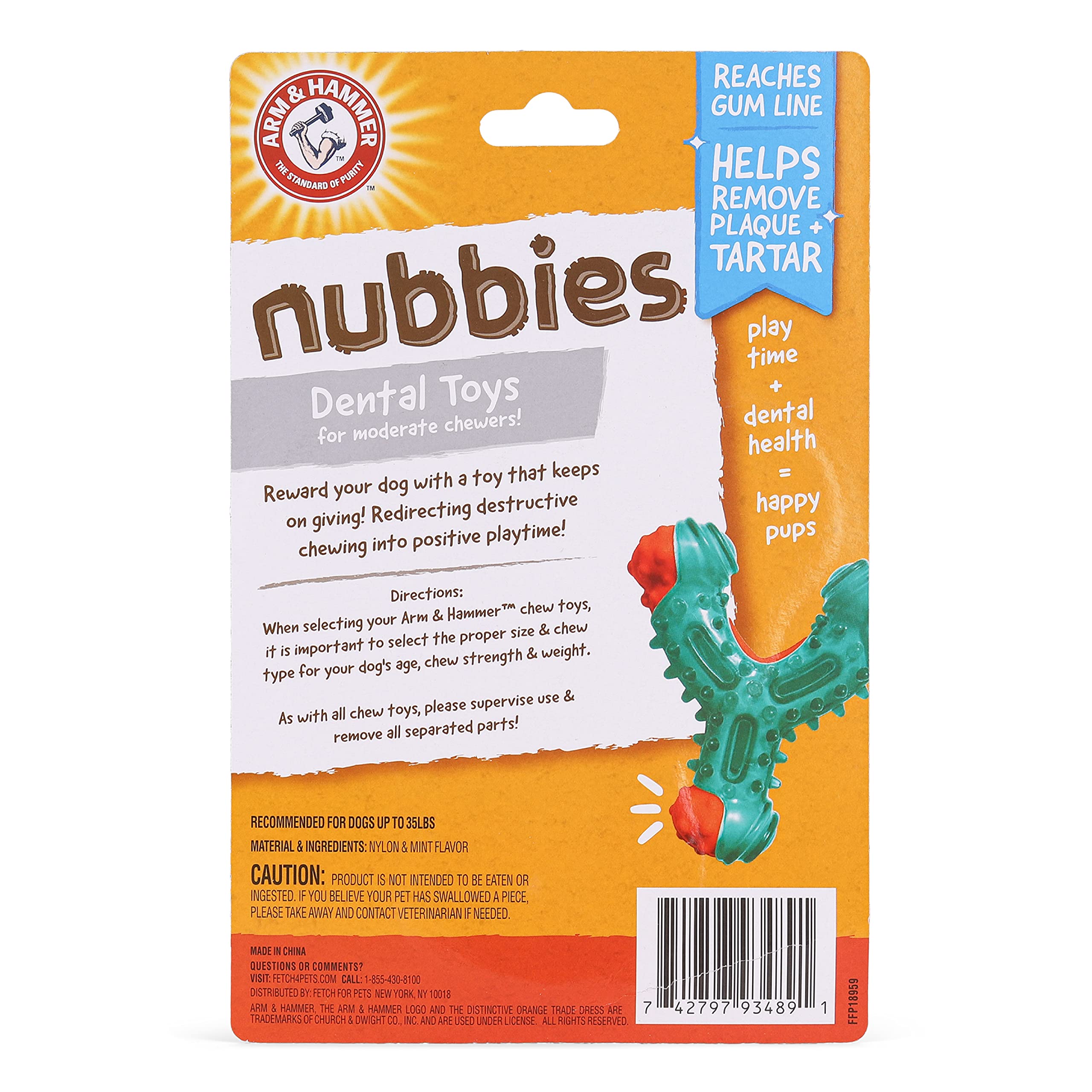 Arm & Hammer for Pets Nubbies Wishbone Dog Dental Toy| Best Dog Chew Toy for Moderate Chewers | Dog Dental Toy Helps Reduce Plaque & Tartar | Chicken Flavor Baking Soda (Pack of 2)