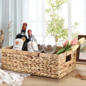 GUSHBIN Woven Open Storage Bins Large Wicker Shelf Basket with Built-in Handles Natural Water Hyacinth Storage Baskets for Toiletries Books Fruits Organizing,15 x 10.2 x 5 inches