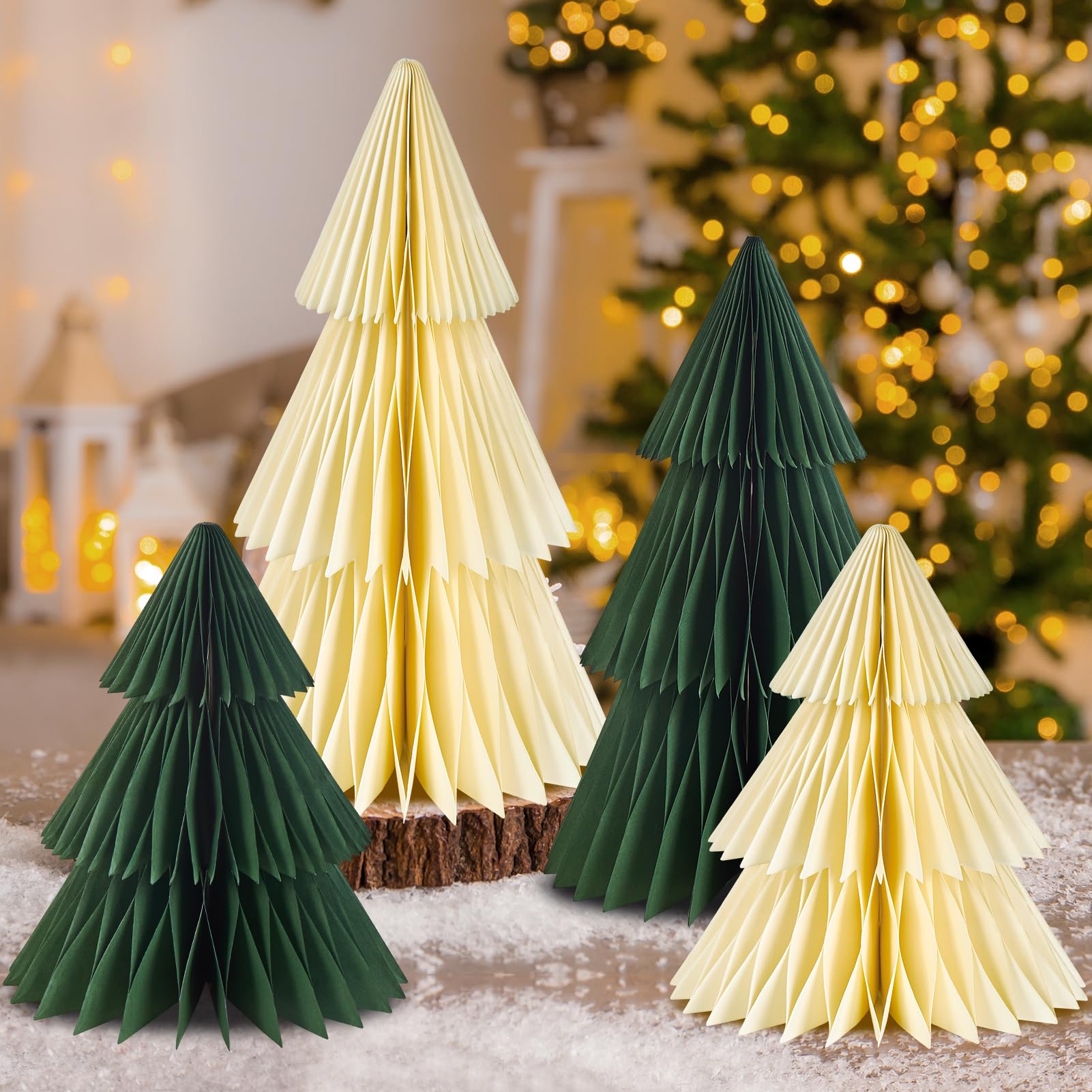 Homarkable 4 Pcs Paper Christmas Tree, Paper Christmas Ornaments, 3D Honeycomb Xmas Paper Trees, Christmas Party Decorations, Christmas Holiday, Christmas Centerpiece