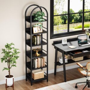 Tribesigns 78.7" Tall Bookshelf, Industrial Wood 6-Tier Bookcase, Arched Narrow Bookshelf, Ladder Shelf Storage Organizer, Display Shelf with Metal Frame for Bedroom, Living Room, Black