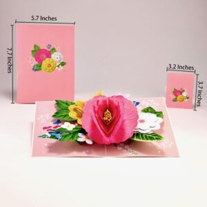 LoveEcho Birthday Card, Elegant Peony& Camellia Pop Up Card, 5x7-3D Greeting Care with Note Card & Envelope for Birthday, Anniversary, Thank You, Thanksgiving, Christmas, Get Well, Thinking of You, Congrats, or Any Occasionfor Her, Women, Wife, Mom, Grand