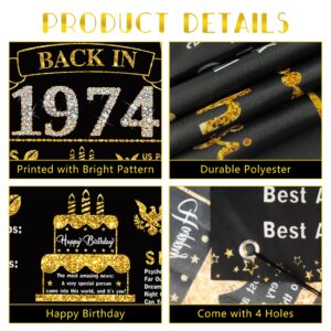 VERAT 50th Birthday Decorations for Men Women, Back in 1974 Birthday Banner, Black Gold 50 Year Old Birthday Party Poster Supplies 1974 Backdrop Photography Background