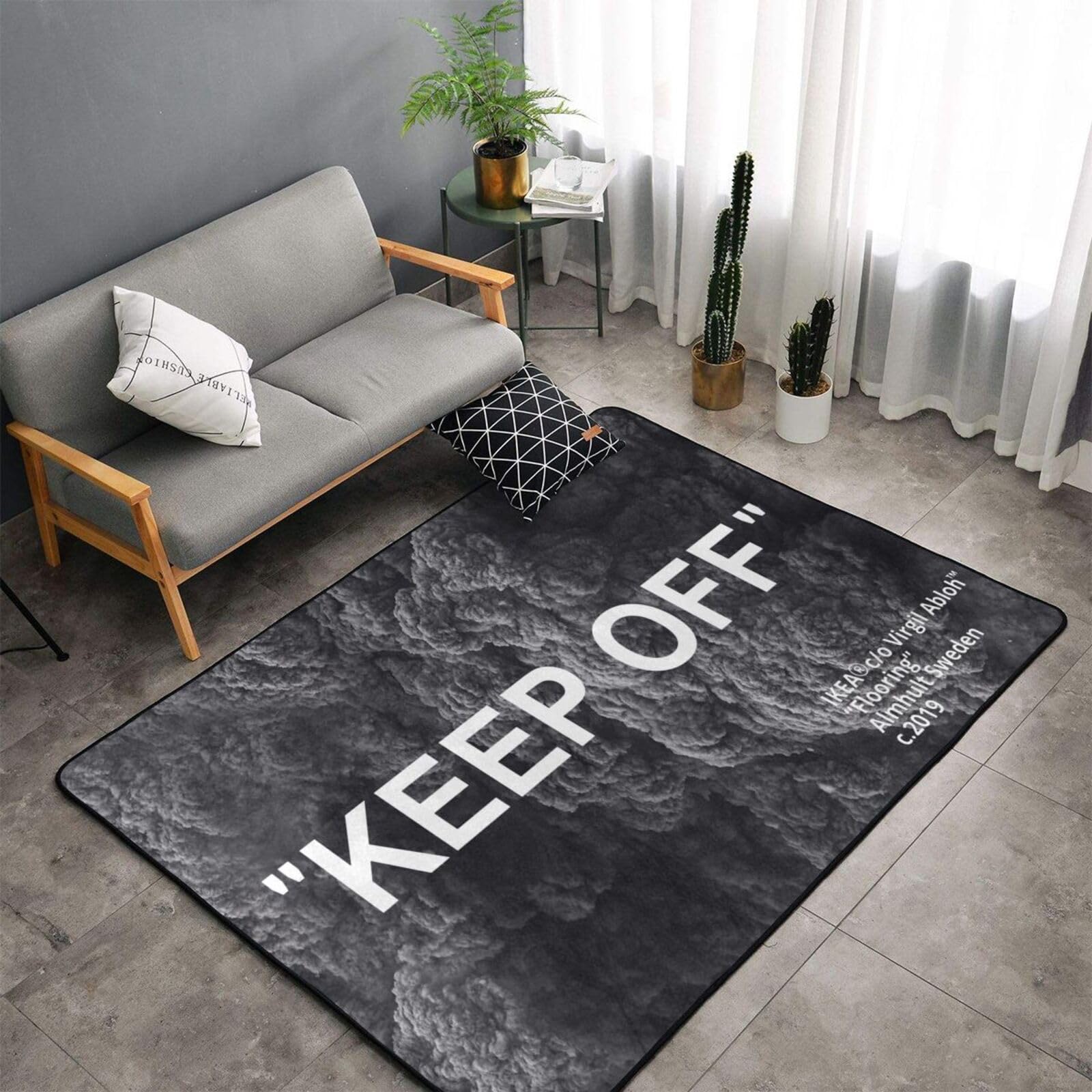 Keep Off Area Rug Black Gray Rug Modern 3D Printing Carpet Large Popular Anti- Slip Floor Mats for Livingroom Bedroom Playroom Office 3' x 4'