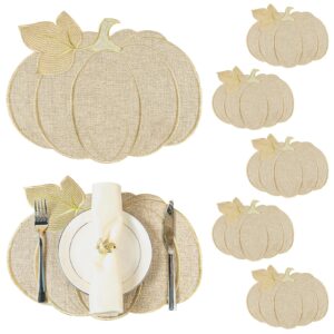 Fall Thanksgiving Pumpkin Placemats Set of 6 Fall Autumn Table Decorations Indoor Farmhouse Harvest Pumpkins Table Round Placemats for Party Kitchen Dinning