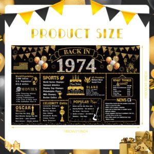 VERAT 50th Birthday Decorations for Men Women, Back in 1974 Birthday Banner, Black Gold 50 Year Old Birthday Party Poster Supplies 1974 Backdrop Photography Background