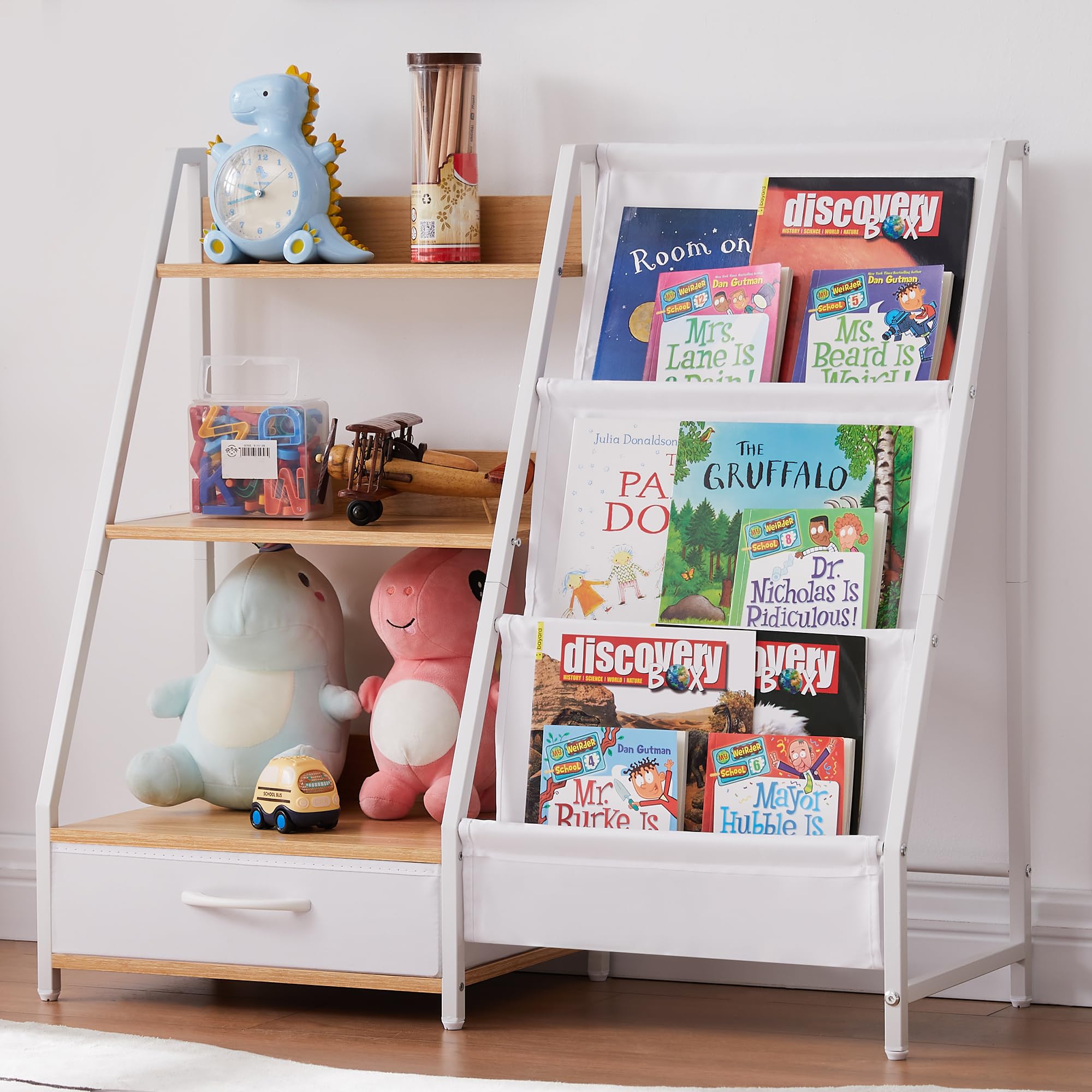 Kids Bookshelf and Toy Organizer, 3 Tier Bookshelf for Kids, Montessori Bookcase Book Shelf for Kids Rooms, Bedroom, Playroom, Nursery, Toy Storage Organizer with Bookshelf (Natural)