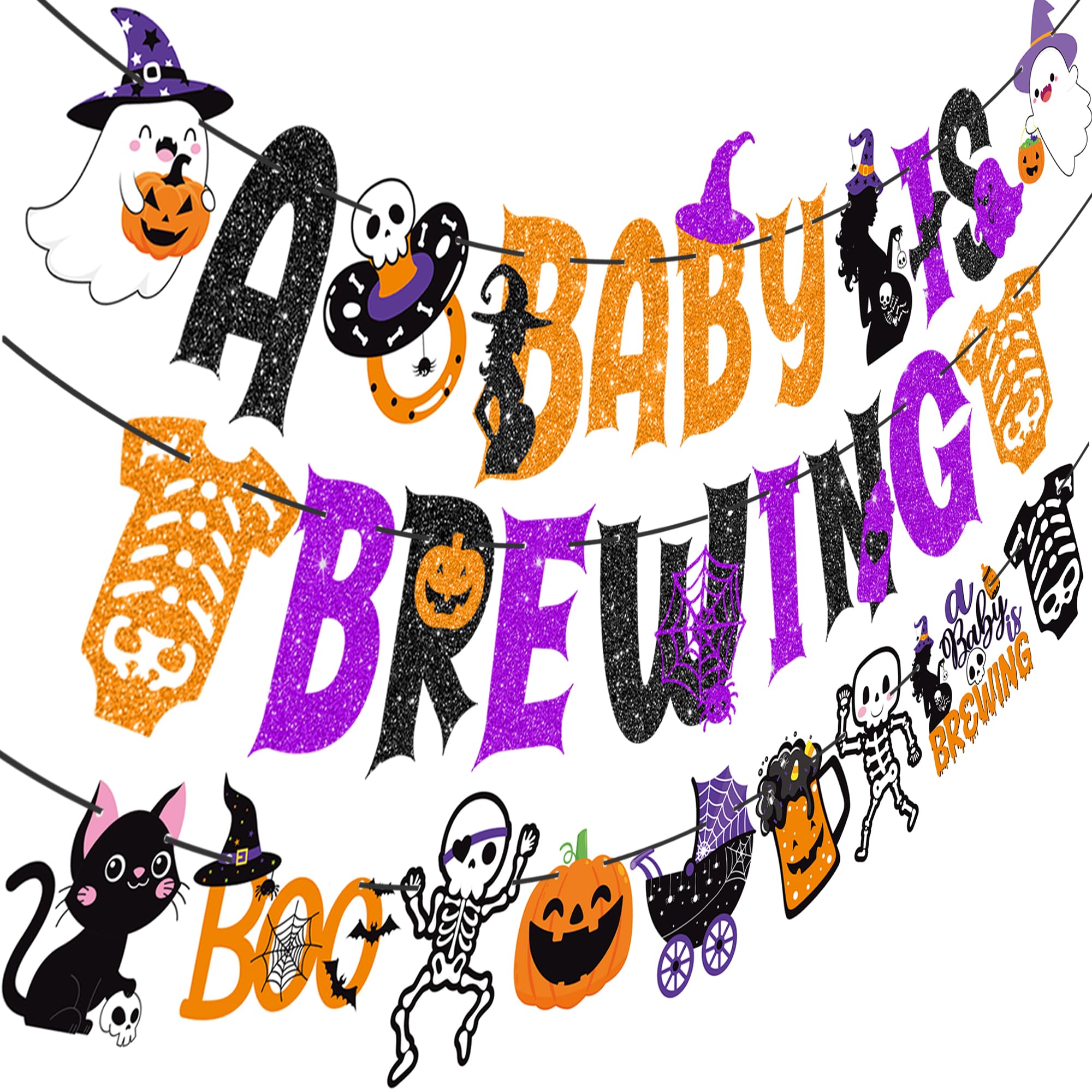 A Baby is Brewing Halloween Banners 3Pcs Halloween Baby Shower Party Decorations Halloween Baby Brewing Banners A Little Boo Baby Shower Decorations for Pregnant Gender Reveal Party Supplies