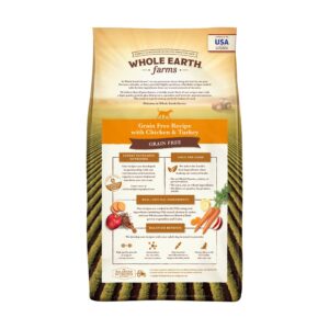 Whole Earth Farms Natural Grain Free Dry Kibble, Wholesome and Healthy Dog Food, Chicken and Turkey Recipe - 4 LB Bag (Pack of 2)