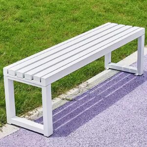 lebolna outdoor garden benches, 2-3 person seat outdoor backless benches weatherproof, outside patio benches park bench with slatted seat,metal frame,880 lbs capacity(39.5 inch, white)