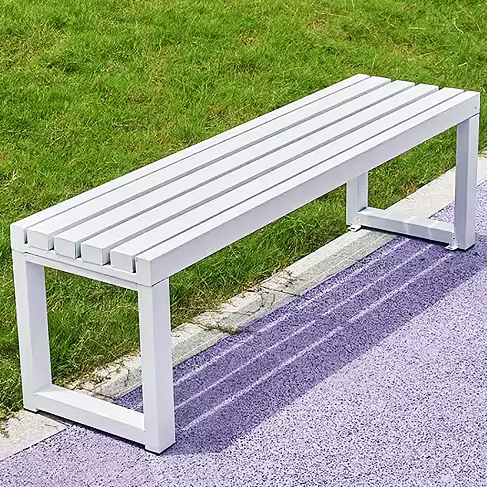 Lebolna Outdoor Garden Benches, 2-3 Person Seat Outdoor Backless Benches Weatherproof, Outside Patio Benches Park Bench with Slatted Seat,Metal Frame,880 lbs Capacity(39.5 inch, White)