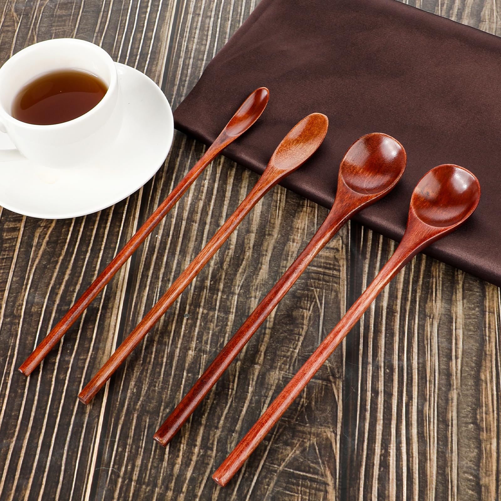 4 Pieces Wooden Coffee Mixing Spoons, Long Handle Wooden Spoon Mixing Honey Spoon Handmade Wood Stirring Spoon for Kitchen Stirring