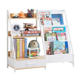 Kids Bookshelf and Toy Organizer, 3 Tier Bookshelf for Kids, Montessori Bookcase Book Shelf for Kids Rooms, Bedroom, Playroom, Nursery, Toy Storage Organizer with Bookshelf (Natural)