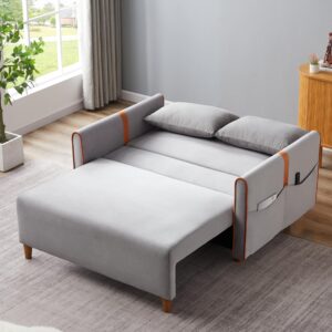 FocusOnHome Sleeper Sofa Bed - Pull Out Couch Bed with Storage, Convertible Chaise Lounge Pull Out Bed for Living Room, Bedroom, Small Space, Gray Velvet Couch