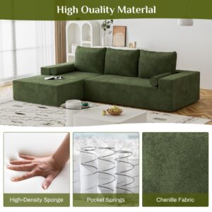 Nolohoo L-Shape Modular Sectional Sofa Couch, 105.2" Comfy Cloud Couch Deep Seat with Chaise Lounge, Modern Corner Sofa Upholstered Chenille 5 Seater Couches for Living Room, Green