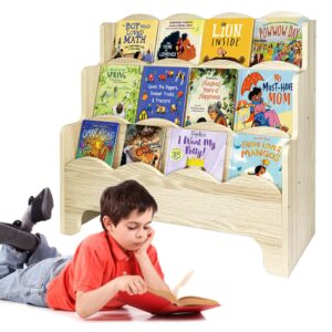 royxen montessori bookshelf scalloped edges, bookshelf for kids 3-tier, kids book shelf for kids room, 29" w x 28" h (burlywood, 29" w x 28" h)