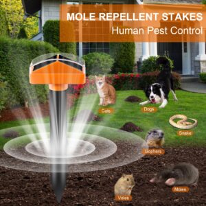 Mole Repellent Solar Powered 2-Pack, Gopher Repellent with Night Light Ultrasonic Vole Repellent Waterproof Groundhog Repellent Outdoor Snake Repellent Solar Animal Repellent for Yard, Lawn, Garden